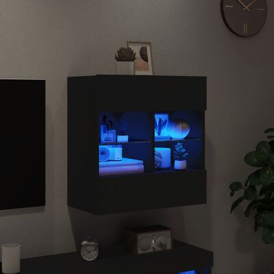 vidaXL TV nástenná skrinka s LED svetlami čierna 58,5x30x60,5 cm