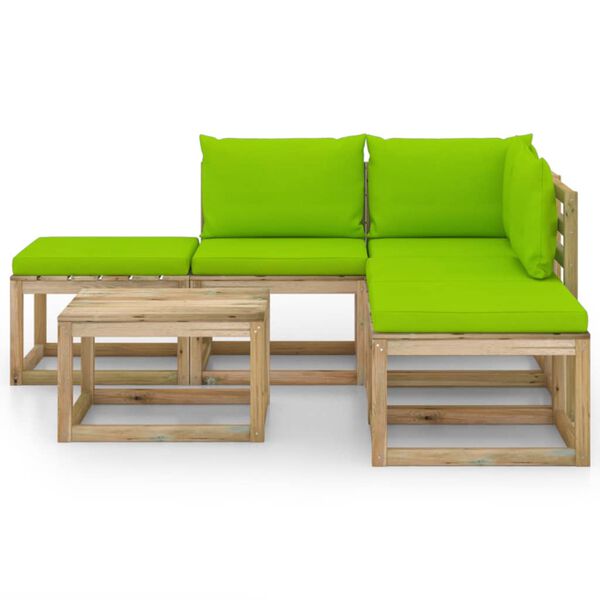 vidaXL 6-dielna z&aacute;hradn&aacute; sedacia s&uacute;prava, jasnozelen&eacute; podložky