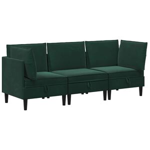 vidaXL S&uacute;prava n&aacute;bytku do ob&yacute;vačky s vank&uacute;&scaron;om 3 pcs Tmavozelen&aacute; Zamat