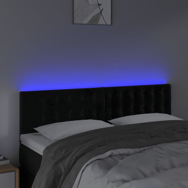 vidaXL Čelo postele s LED čierne 144x5x78/88 cm zamat