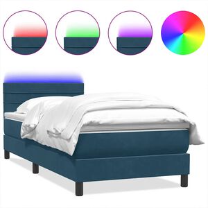 vidaXL Posteľn&yacute; r&aacute;m boxsping s matracom a LED tmavomodr&yacute; 80x220 cm zamat