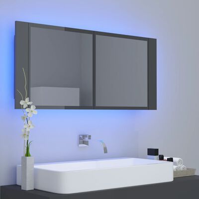 vidaXL LED kúpeľňová zrkadlová skrinka lesklá sivá 100x12x45 cm akryl