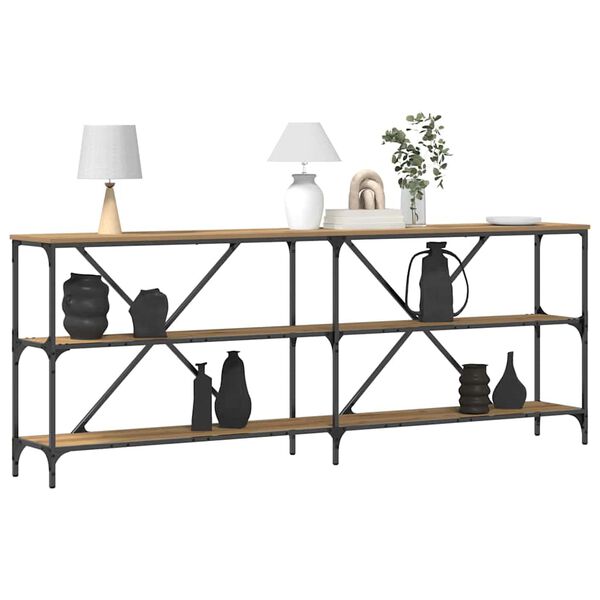 vidaXL Konzolov&yacute; st&ocirc;l s poličkou Remeseln&iacute;cky dub 200 x 30 x 75 cm