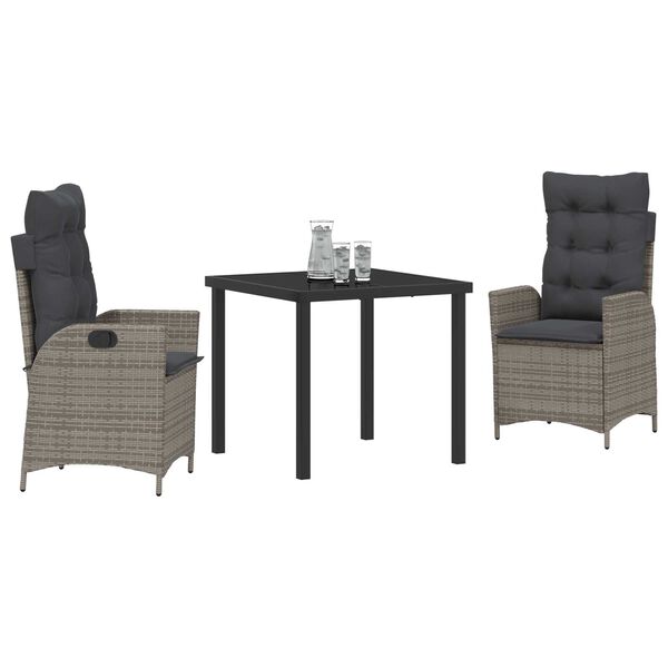 vidaXL Z&aacute;hradn&yacute; jed&aacute;lensk&yacute; set s vank&uacute;&scaron;om 3 pcs Siv&aacute; polyratan