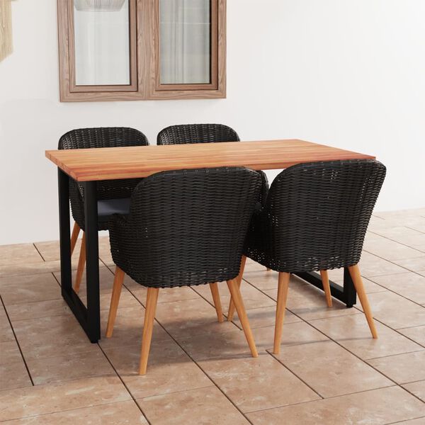 vidaXL 5-dielny z&aacute;hradny jed&aacute;lensk&yacute; set s podložkami polyratan čierny