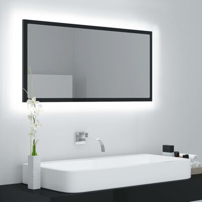 vidaXL LED kúpeľňové zrkadlo lesklé čierne 90x8,5x37 cm akryl