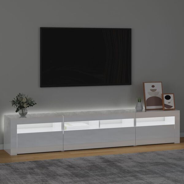 vidaXL TV skrinka s LED svetlami leskl&aacute; biela 210x35x40 cm