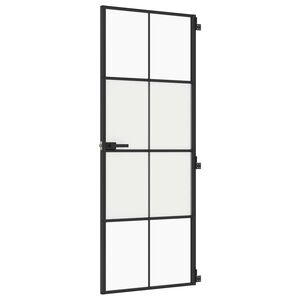 vidaXL Vn&uacute;torn&eacute; dvere tenk&eacute; čierne 76x201,5 cm tvrden&eacute; sklo a hlin&iacute;k