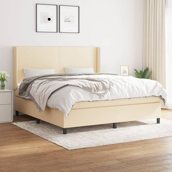 vidaXL Posteľný rám boxspring s matracom krémový 180x200 cm látka