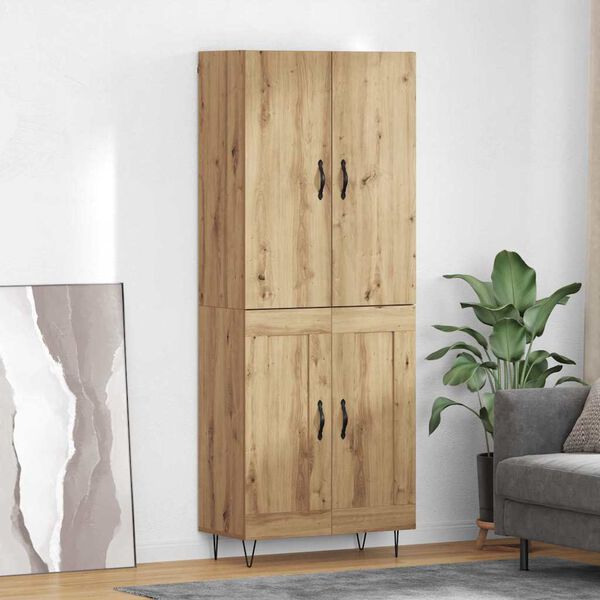 vidaXL Highboard 2 pcs Remeseln&yacute; dub Kon&scaron;trukčn&eacute; drevo a sklo