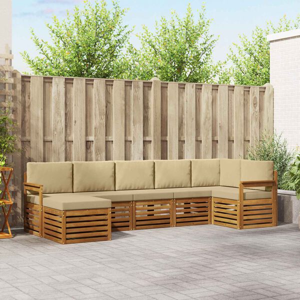 vidaXL Sada rohov&yacute;ch gaučov s vank&uacute;&scaron;om 7 pcs Pr&iacute;rodn&aacute; a b&eacute;žov&aacute;