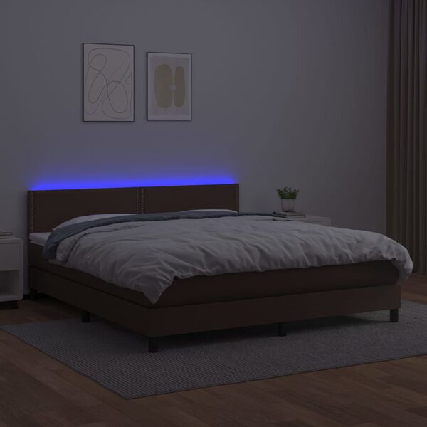 vidaXL Boxspring posteľ s matracom a LED hned&aacute; 180x200 cm umel&aacute; koža