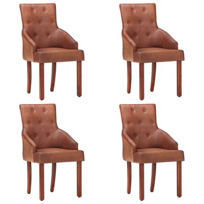 vidaXL Jedálenské stoličky 4 ks, hnedé, pravá kozia koža