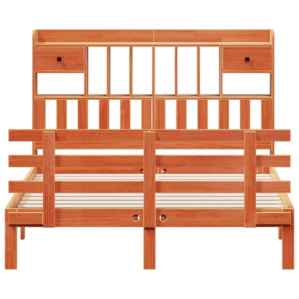 vidaXL Posteľ s knižnicou bez matraca vosková 140x190 cm borovica