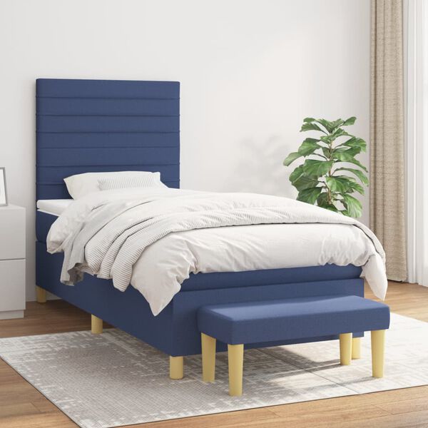 vidaXL Boxspring posteľ s matracom modr&aacute; 100x200 cm l&aacute;tka