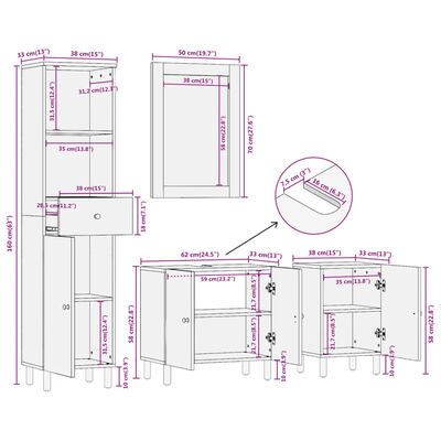 vidaXL 4-dielna súprava kúpeľňového nábytku masívna akácia