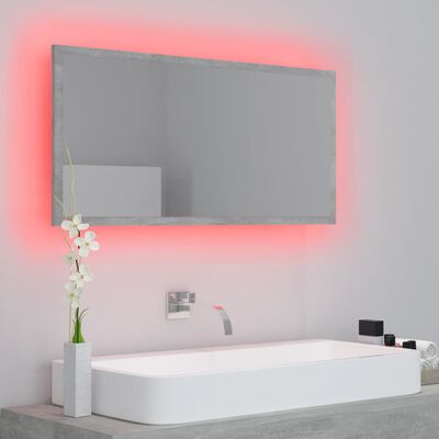 vidaXL Kúpeľňové zrkadlo s LED, betónovo sivé 90x8,5x37 cm, akryl