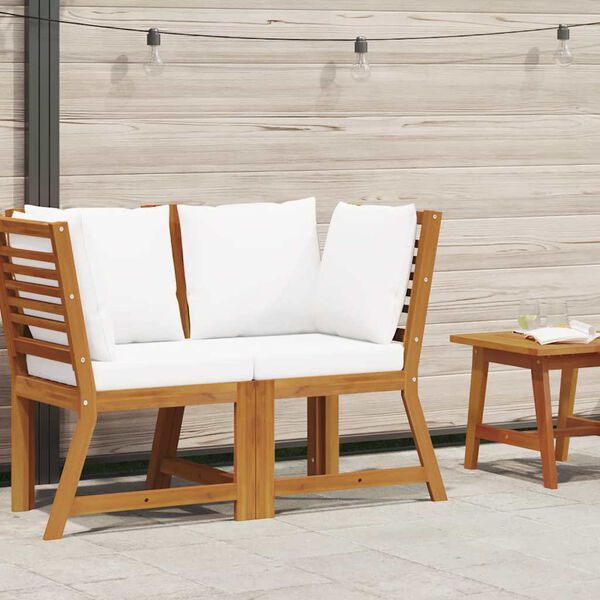 vidaXL Modulárna rohová pohovka, krémové podložky, akáciový masív