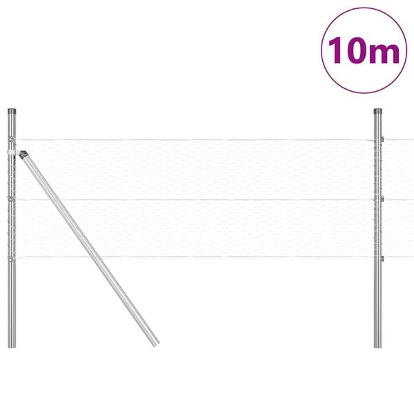 vidaXL Plot s stĺpmi Strieborná 0.5 x 10 m Ocel potiahnutá PVC