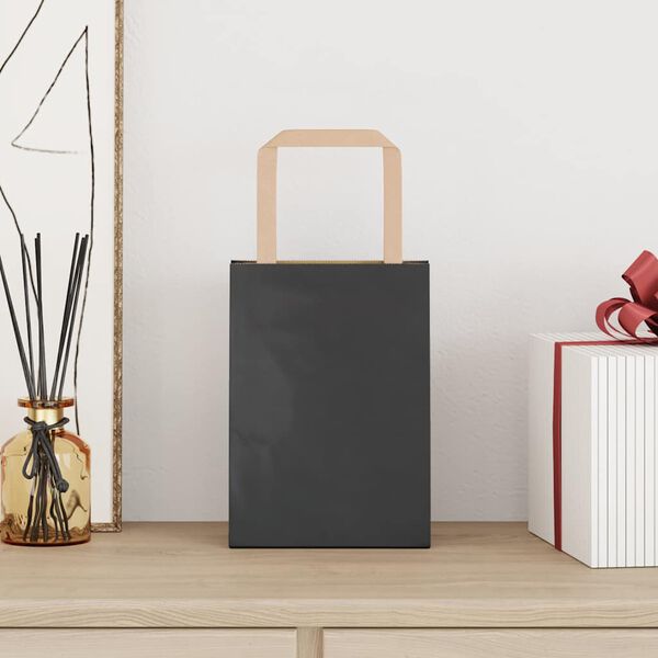 vidaXL Papierové tašky 250 ks s rúčkami, čierna, 15x8x21 cm