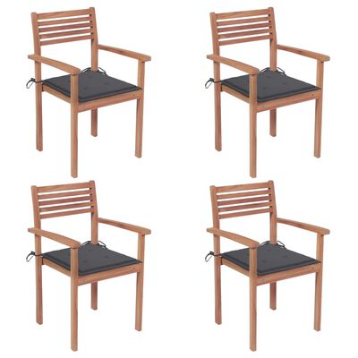 vidaXL Záhradné stoličky 4 ks s antracitovými podložkami teakový masív