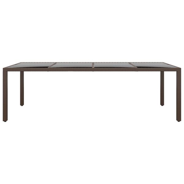 vidaXL Záhradný stôl so sklenenou doskou hnedý polyratan