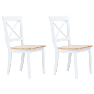vidaXL Jedálenské stoličky 2 ks, biele a prírodné, kaučukový masív