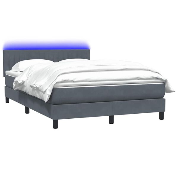 vidaXL Posteľn&yacute; r&aacute;m boxspring s matracom a LED tmavosiv&yacute; 140x220 cm zamat