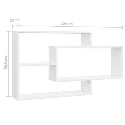 vidaXL Nástenné police, biele 104x20x58,5 cm, kompozitné drevo