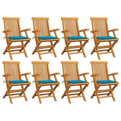 vidaXL Záhradné stoličky s modrými podložkami 8 ks tíkový masív