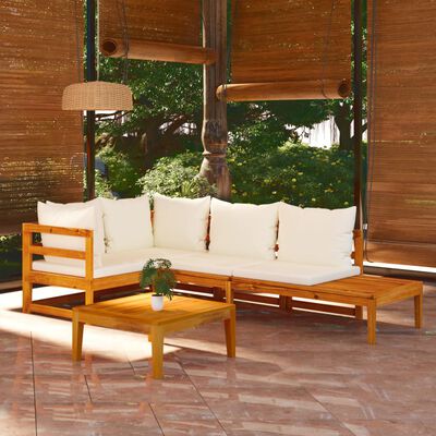 vidaXL 4-dielna záhradná sedacia súprava s krémovo-bielymi podložkami akáciové drevo