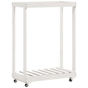 vidaXL Držiak na polen&aacute; kolieska biely 76,5x40x108 cm mas&iacute;vna borovica