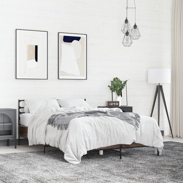 vidaXL Posteľn&yacute; r&aacute;m hned&yacute; dub 120x200 cm kompozitn&eacute; drevo a kov