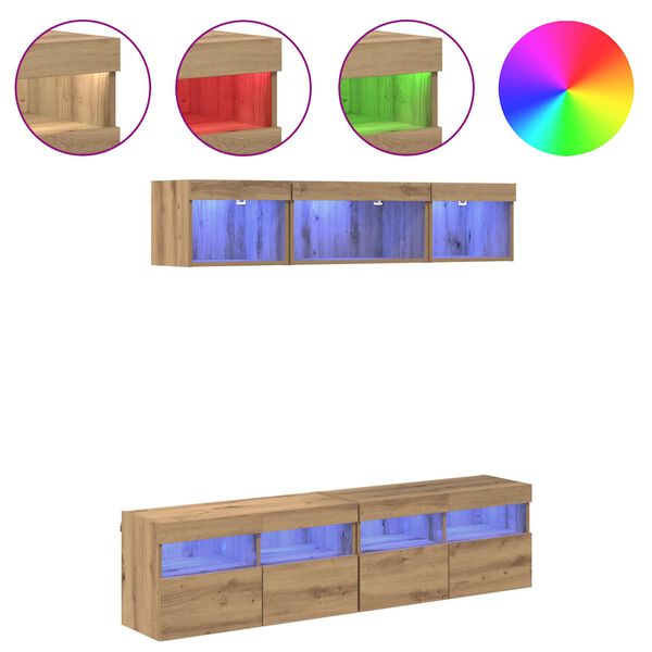 vidaXL TV n&aacute;stenn&eacute; jednotky s LED 5 pcs Remeseln&yacute; dub 80 x 30 x 40 cm