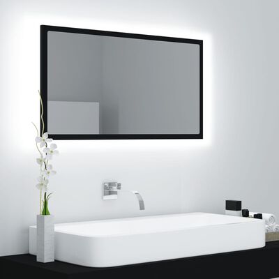 vidaXL Kúpeľňové LED zrkadlo čierne 80x8,5x37 cm drevotrieska