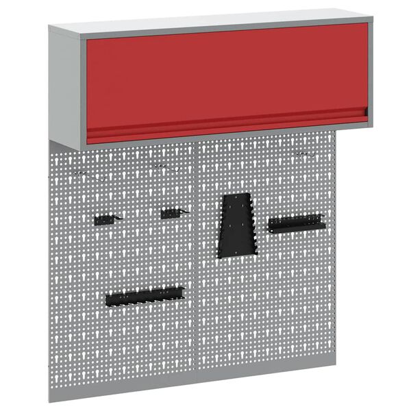 vidaXL Súprava skrinky na náradie a pegboard s poličkou 3 pcs Červená