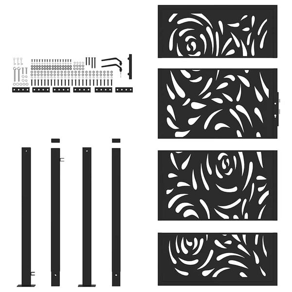 vidaXL Záhradná brána čierna 100x175 cm oceľový dizajn plameňa