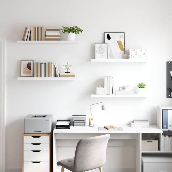 vidaXL Pl&aacute;vaj&uacute;ce n&aacute;stenn&eacute; police 4 ks, biele 90x23,5x3,8 cm, MDF