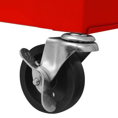vidaXL Vozík na náradie so skrinkou a 6 zásuvkami, oceľový, červený