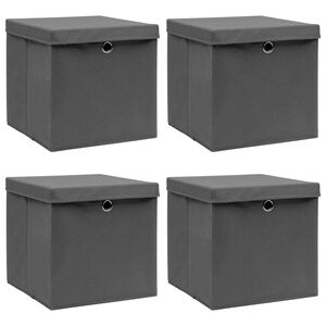 vidaXL &Uacute;ložn&eacute; boxy s vekom 4 ks, siv&eacute; 32x32x32 cm, l&aacute;tka