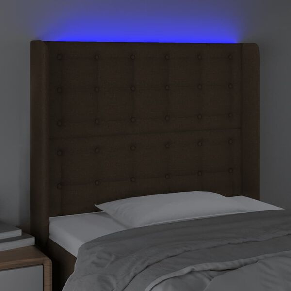 vidaXL Čelo postele s LED tmavohend&eacute; 93x16x118/128 cm l&aacute;tka