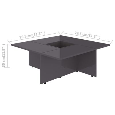 vidaXL Konferenčný stolík lesklý sivý 79,5x79,5x30 cm drevotrieska