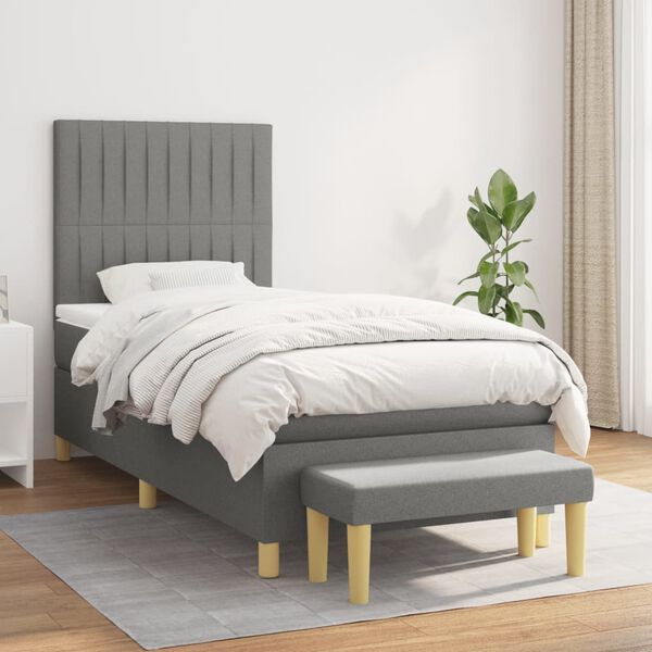 vidaXL Boxspring posteľ s matracom tmavosiv&aacute; 90x200 cm l&aacute;tka
