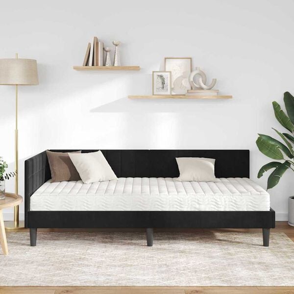 vidaXL Rohov&yacute; r&aacute;m postele s matracom 2 pcs Čierna Zamat