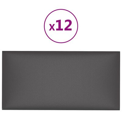 vidaXL Nástenné panely 12 ks sivé 30x15 cm umelá koža 0,54 m²