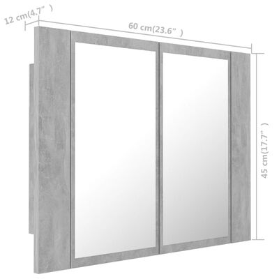 vidaXL LED kúpeľňová zrkadlová skrinka betónovosivá 60x12x45 cm