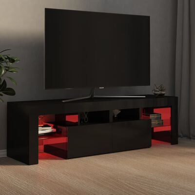 vidaXL TV skrinka s LED svetlami, lesklá čierna 140x36,5x40 cm