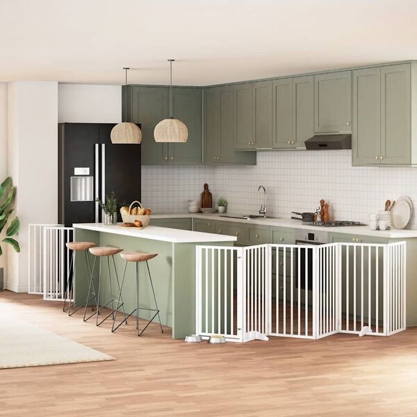 vidaXL Br&aacute;na pre psa s dverami sklad. 15pan.biela 750cm topoľov&eacute; drevo