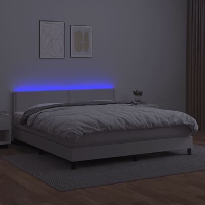 vidaXL Boxspring posteľ s matracom a LED biela 180x200 cm umelá koža