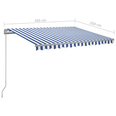 vidaXL Automaticky zaťahovacia markíza so stĺpikmi 3x2,5 m modro-biela